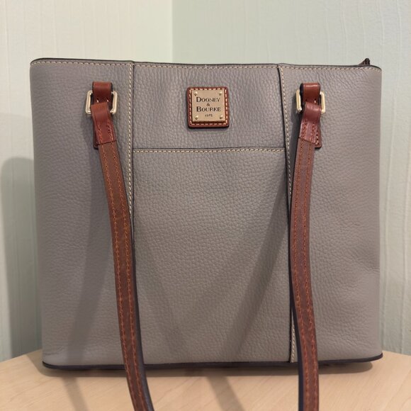 Dooney & Bourke Pebble Leather Lexington Shopper Tote – Light Grey | Like New - Picture 3 of 16